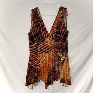 Y2K Asymmetric Hem Ashley Stewart Brown Orange Pattern 1X Plus Size Top